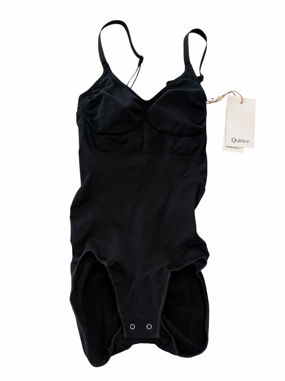 Quince Women’s Black Body Suit Wearing Method High Brief Buttoned Style Sz L NWT